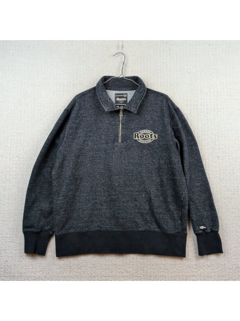 Roots Canada Athletics Quarter Zip Sweatshirt Blue Fleece Pullove Men Sz L Ski